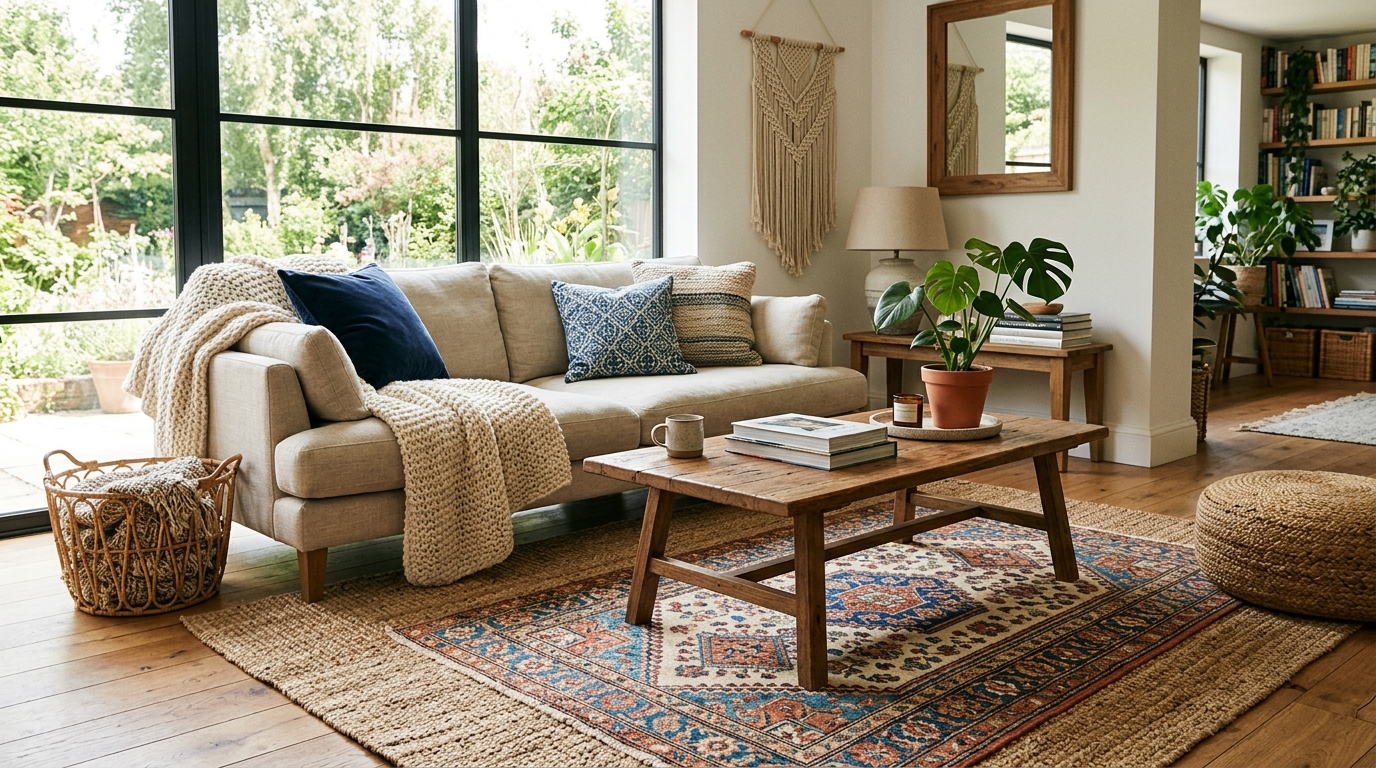 4) Double up rugs for depth (when done thoughtfully)